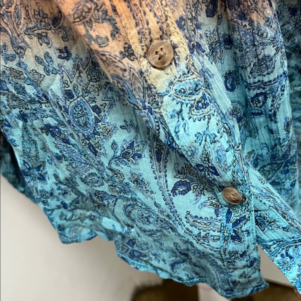 Pilcro Paisley Button-Front Blouse in Mustard and Blue - Picture 3 of 9